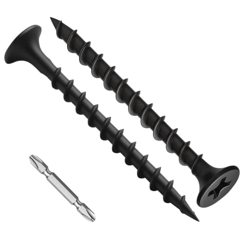 Mellewell #6 x 1-1/2" Black Coarse Thread Sharp Point Self Tapping Drywall Screws, #2 Phillips Bugle Head Wood Screw for Dry Wall Sheetrock Wood, Drive Bit Included, 1 LB - color: Black, size: #6 x 1-1/2"