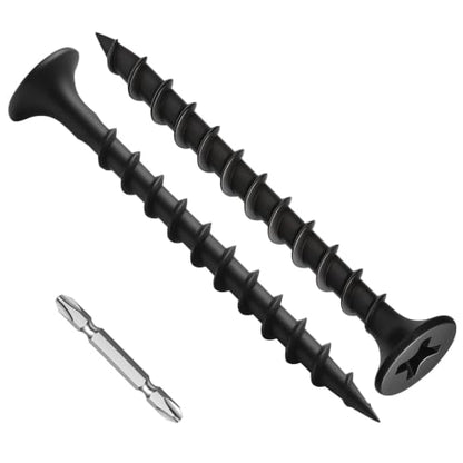 Mellewell #6 x 1-1/2" Black Coarse Thread Sharp Point Self Tapping Drywall Screws, #2 Phillips Bugle Head Wood Screw for Dry Wall Sheetrock Wood, Drive Bit Included, 1 LB - color: Black, size: #6 x 1-1/2"