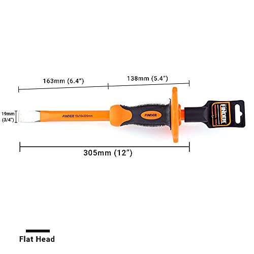 Finder 2PCS 12 Inch Heavy Duty Mason Chisel with Hand Guard, 2 PCS Flat End Chisels, Rock Concrete Mortar Stone Chisel for Demolishing Carving Scaling Breaking Hounding - size: 2 PCS