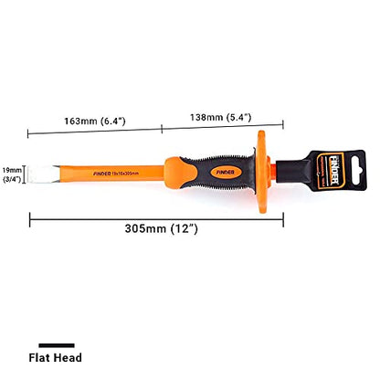 Finder 2PCS 12 Inch Heavy Duty Mason Chisel with Hand Guard, 2 PCS Flat End Chisels, Rock Concrete Mortar Stone Chisel for Demolishing Carving Scaling Breaking Hounding - size: 2 PCS