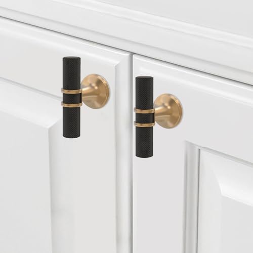 10 Pack Black and Champagne Bronze Kitchen Cabinet Knobs - color: Black and Champagne Knurled, size: Knobs