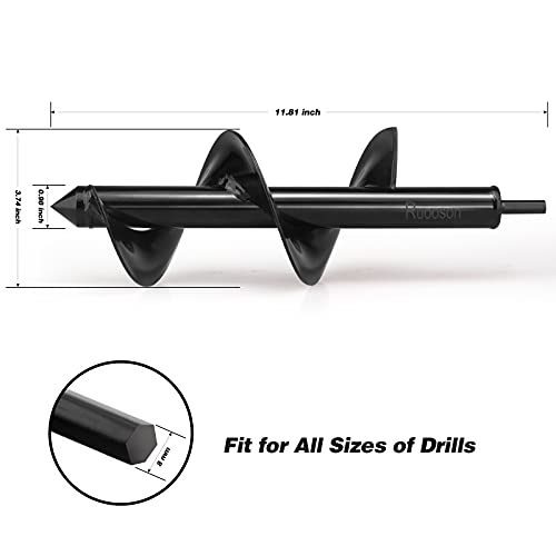 Auger Drill Bit for Planting Ruooson 3.7X11.8 in Garden AugerSpiral, Easy Planter Rapid Planter Plant for 3/8" Hex Drive <1Pcs>. (3.7x11.8 in) - size: 3.7x11.8 In