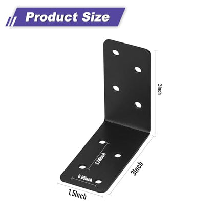 20Pcs Corner Braces,3x3x1.5 Black L Brackets,Right Angle Bracket - size: 3X3X1.5''