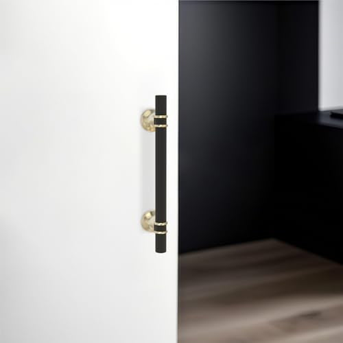10 Pack 5 Inch Black and Gold Kitchen Cabinet Handles - color: Black and Brushed Gold Knurled, size: 5'' Hole Center(128mm)