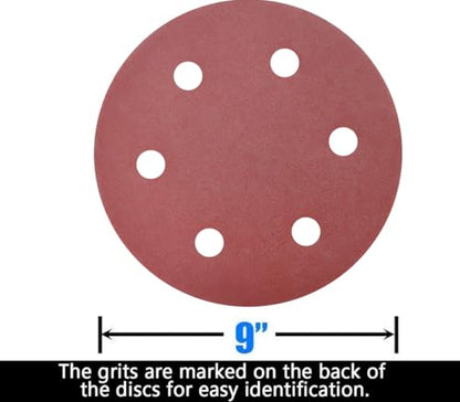 50 PCS 9 Inch 6 Hole 150 Grit Drywall Sanding Discs - 9" Hook & Loop Aluminum Oxide Sander Disc Grinding Abrasive Sandpaper for Powe Drywall Sander Wood Furniture Finishing - style: 150 Grit