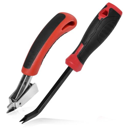 2 PCS Staple Remover Tools Heavy Duty Stapler Puller Lifter Tack Puller with Double Pronged Head, Upholstery Tools for Furniture, Floor, Wooden Case, Carton, Carpet, Construction