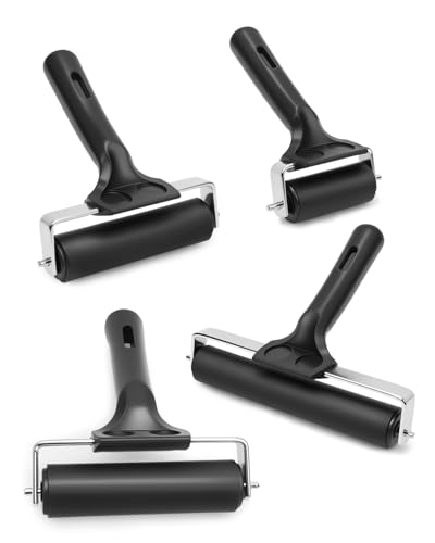UCEC 4 Pack Brayer Rollers Rubber Ink Roller for Printmaking DIY 2.4"-7.9" - color: 2.4+4+5.9+7.9 Inch-Black