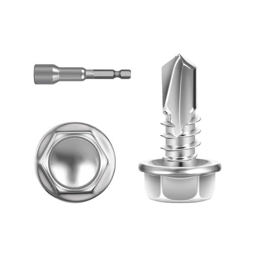 #8 x 1/2" (300 PCS) Sheet Metal Screws, Hex Washer Head Self Drilling Screw, 410 Stainless Steel Flanged Fast Self Tapping Screws - size: #8 x 1/2"