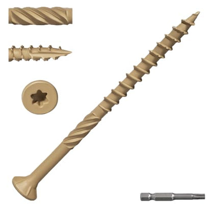 Wood Screws 3 Inch, Lag Screws #10 x 3, 300 Pcs Torx Structural Screws, Construction Exterior Wood Screws, Timber Screws for Fence Log Landscaping Wood, T25 Bit Included, Yellow