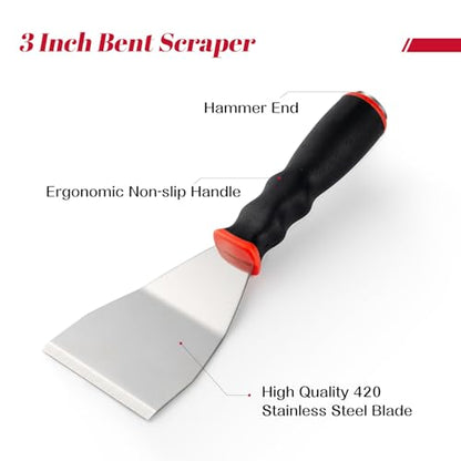 Mister Rui 3 Inch Metal Scraper, Bent Heavy Duty Curved Paint Scraper Tool
