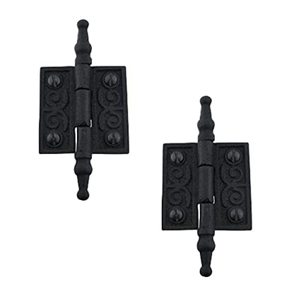 Renovators Supply Manufacturing Black Cabinet Door Hinge 2 in. Rust Resistant Wrought Iron Butt Hinge Victorian Steeple Tip Flush Mount Hinges with Hardware, Pack of 2 - size: 2 inches