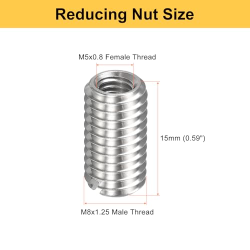 HARFINGTON 20pcs Thread Repair Inserts M8 x 1.25 Male to M5 x 0.8 Female Thread 15mm Long Stainless Steel Reducing Nuts Metric Self Tapping Sleeves Threaded Reducer Industrial Fasteners - size: M8 x 1.25 Male to M5 x 0.8 Female x 15mm