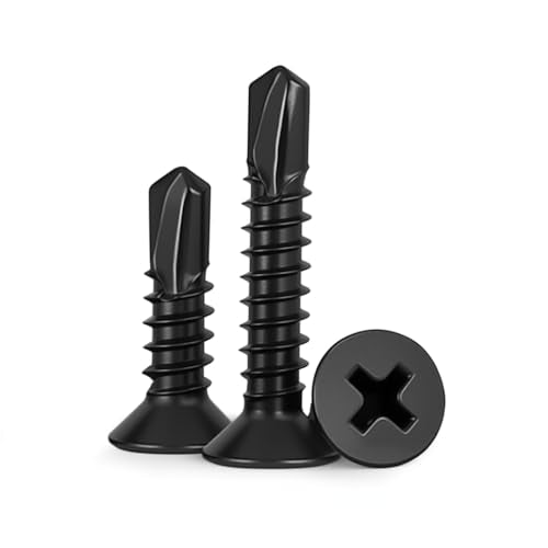 #10 x 1-1/2" (100 Pack) Flat Head Sheet Metal Screws Phillips Drive Fast Self-Tapping Screw Wood Screws, High-Strength 410 Stainless Steel, Black Oxide - size: #10 x 1-1/2''