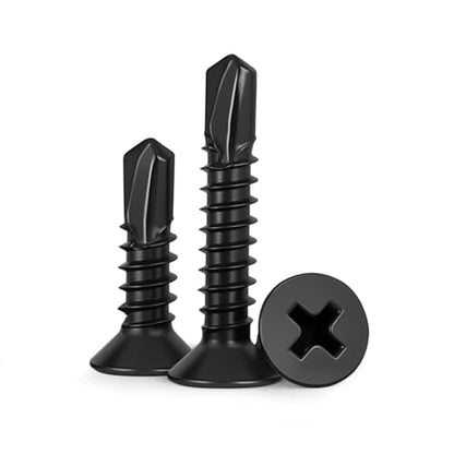 #6 x 1 (100 Pack) Flat Head Sheet Metal Screws Phillips Drive Fast Self-Tapping Screw Wood Screws, High-Strength 410 Stainless Steel, Black Oxide - size: #6 x 1''