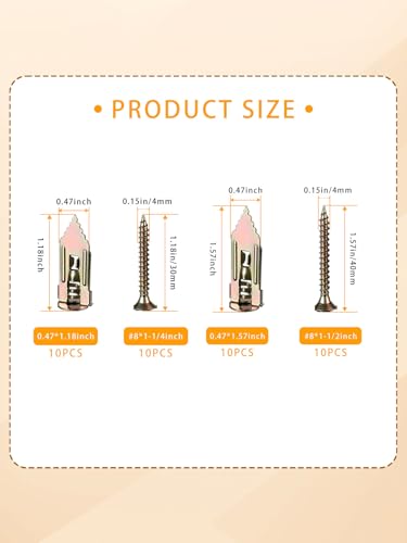 Self Drilling Drywall Anchors with Screws Kit 40Pcs - 2 Size Sheetrock Anchors & 2 Sizes Screw Sizes New Upgraded Zinc Plated Steel No Drill or Holes in Wall for TV, Wall Hanging, Cabinets - size: MDZT-40PCS