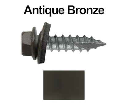 14 x 1 Antique Bronze Metal Roofing Screws - Hex Washer Head- Self-Starting/Tapping - EPDM Washer. 8 X 250 Bags - 2,000 Screws - color: ANTIQUE BRONZE, size: 1"