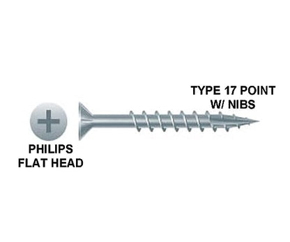 Wood Screws #8 x 1-1/2 in Type 17 Point w/Nibs Particle Board Screws 120 PCS Flat Head Steel Zinc Coated Wood Screws Great for Particle Board, MDF, Cabinet Hinges, Furniture, Woodworking