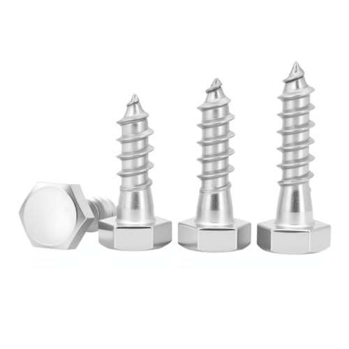 3/8×2'' (10 Pack) Hex Head Lag Screws Bolts with Washers, Heavy Duty Lag Screws, 304 Stainless Steel Bolts 18-8, Wood Screws, Partial Thread - size: 3/8×2