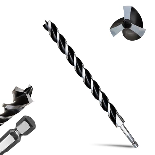 1-1/4"×16" Professional Auger Drill Bit for Wood with Quick Change 1/2" Hex Shank- 3-Cutter Design with Dual-Flute for Fast Chip Removal, Fits Hardwood, Softwood, PVC, Drywall & Tree Stumps - size: 1-1/4"×16"