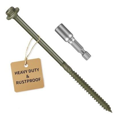 Timber Screws #14 x 6 inch, Heavy Duty Wood Screws with Hex Socket, Green Outdoor Lag Screws for Deck, Fence, Garden Self-Tapping, Rust-Resistant Coated, Sample Pack 14pcs - size: #14 x 6" 14PCS