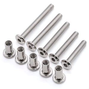12-Sets Chamfered Hex Socket Head Cap Screws M6 x 2.5" (65mm) with Barrel Nuts M6 x 0.6" (15mm) & 4mm Hex Key, 304 Stainless Steel (18-8), Furniture Fasteners - size: M6-1.0 x 65mm