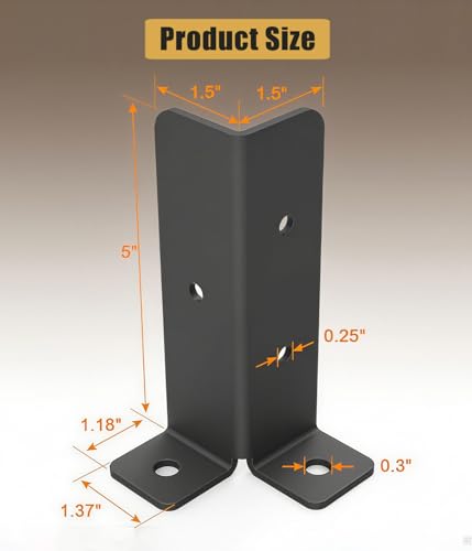 8Pcs Adjustable Deck Post Anchor Base Brackets Kit - Heavy Duty Reversible for 1.5x1.5, 2x2, 2x4 & 4x4 Wood Posts - Fence Pergola Railing Mailbox Support - Half Column Black Design