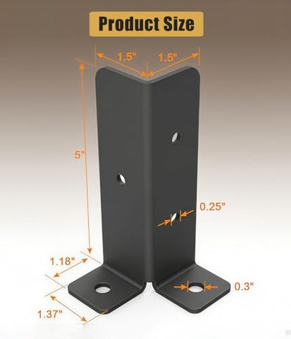 8Pcs Adjustable Deck Post Anchor Base Brackets Kit - Heavy Duty Reversible for 1.5x1.5, 2x2, 2x4 & 4x4 Wood Posts - Fence Pergola Railing Mailbox Support - Half Column Black Design
