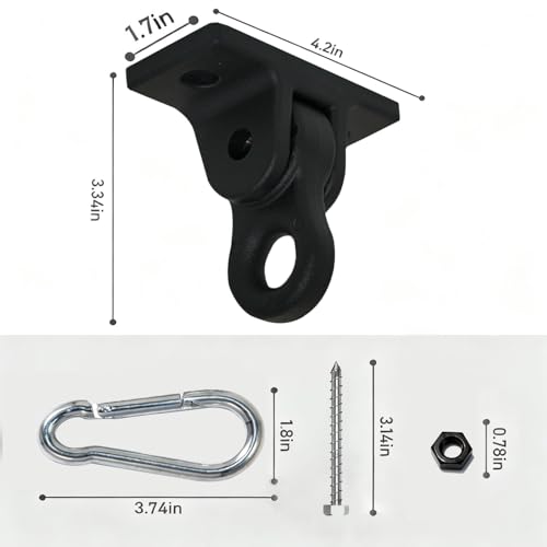 Heavy Duty Swing Hangers for Porch Wooden Sets Playground, 5000 lb Anti-Rust Aluminum Alloy Swing Hooks with Double Bearings Smooth Silent Rotation, Indoor Outdoor Hardware Kit Black 4 Pack
