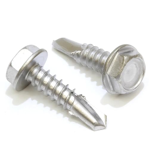 Bolt Dropper No. 10 x 1/2" Hex Washer Head Self Drilling Screws - Self Tapping Sheet Metal Tek Screws - 410 Stainless Steel - No. 1 Point, Plain Finish - Coarse Thread Type - 100 PCS - size: #10 x 1/2"(100 pcs), style: 1/2 Inch