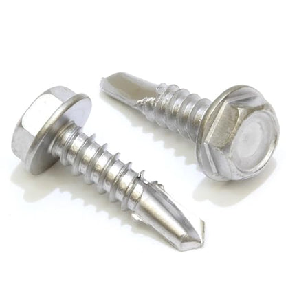 Bolt Dropper No. 10 x 1/2" Hex Washer Head Self Drilling Screws - Self Tapping Sheet Metal Tek Screws - 410 Stainless Steel - No. 1 Point, Plain Finish - Coarse Thread Type - 100 PCS - size: #10 x 1/2"(100 pcs), style: 1/2 Inch