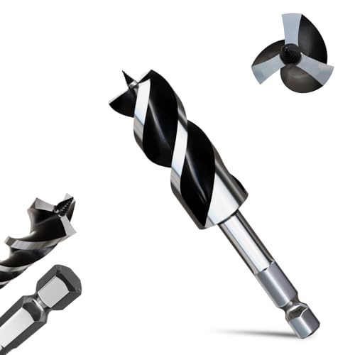 1-1/4"×6" Professional Auger Drill Bit for Wood with Quick Change 1/2" Hex Shank- 3-Cutter Design with Dual-Flute for Fast Chip Removal, Fits Hardwood, Softwood, PVC, Drywall & Tree Stumps - size: 1-1/4"×6"