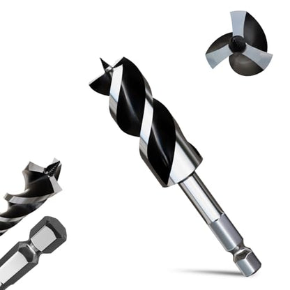 1-1/4"×6" Professional Auger Drill Bit for Wood with Quick Change 1/2" Hex Shank- 3-Cutter Design with Dual-Flute for Fast Chip Removal, Fits Hardwood, Softwood, PVC, Drywall & Tree Stumps - size: 1-1/4"×6"