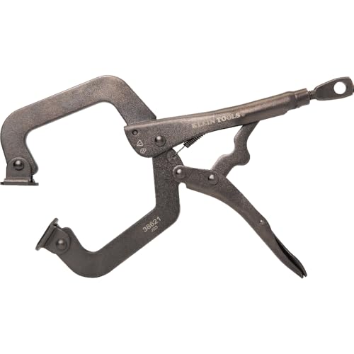 Klein Tools 38621 C-Clamp Locking Pliers with Swivel Pad Jaws, Intuitive Thumb Knob, Adjustable Clamp for Home, Shop, Woodworking, 9-Inch - style: 9-In Swivel Jaw