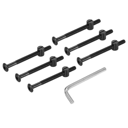 PATIKIL Furniture Bolt Nut Set, 6 Pcs M6 x 75 mm Metric Carbon Steel Flat Head Hex Socket Cap Screws Bolts with Barrel Nuts Hex Key Wrench for Beds Headboards Chairs, Black - size: M6 x 75mm