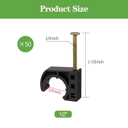 50 Pack 1/2" Half Clamps J-Hook with Nails Set - color: 50pcs J-hooks, size: 1/2 Inch