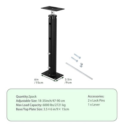 2 Pack House Floor Jacks for Leveling, Adjustable House Floor Jacks Post Pole,Height 18" to 35" Telescoping Jack for Temporary Support,Black