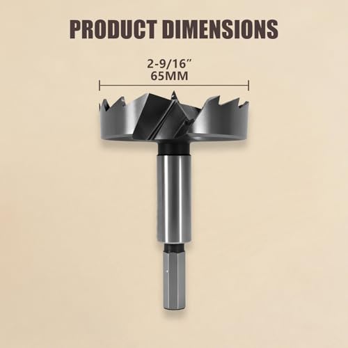 CATITO 2-9/16" (65mm) Forstner Drill Bit for Woodworking - HEX Shank, 2-1/2 Inch Forstner Bit, Wood Drill Bits for Holes, Hinge Cutter for Hard Wood, Plastic, Plywood - size: 2-9/16"(65mm)