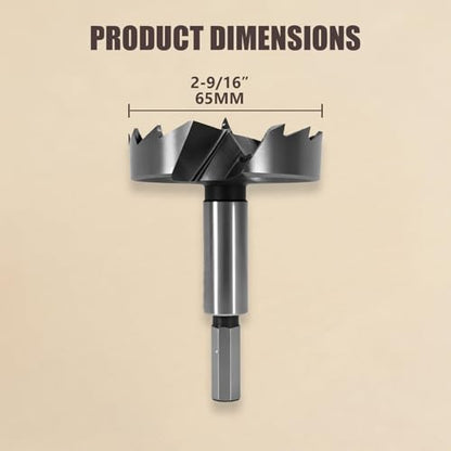 CATITO 2-9/16" (65mm) Forstner Drill Bit for Woodworking - HEX Shank, 2-1/2 Inch Forstner Bit, Wood Drill Bits for Holes, Hinge Cutter for Hard Wood, Plastic, Plywood - size: 2-9/16"(65mm)