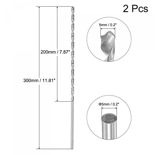uxcell HSS Extra Long Twist Drill Bits,5mm Drill Dia 300mm Length 2Pcs - size: 5x300mm