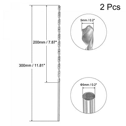 uxcell HSS Extra Long Twist Drill Bits,5mm Drill Dia 300mm Length 2Pcs - size: 5x300mm