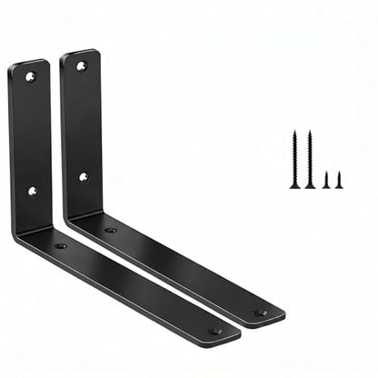 2 Pack - L 6" x H 4" x W1.5, 5mm Thick Black L Shelf Bracket, Iron Shelf Brackets, Metal Shelf Brackets, Floating Shelf, Shelf Supports with Screws - size: 6''x4'', style: Black 2 Pack