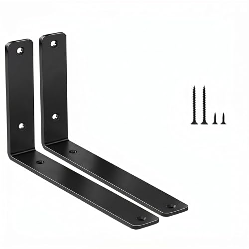 2 Pack - L 6" x H 4" x W1.5, 5mm Thick Black L Shelf Bracket, Iron Shelf Brackets, Metal Shelf Brackets, Floating Shelf, Shelf Supports with Screws - size: 6''x4'', style: Black 2 Pack