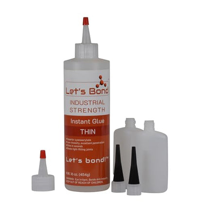 Let's Bond 16 oz Thin Professional Grade Instant Glue Bundle, Premium Cyanoacrylate, 5 CPS - size: 16 oz Bundle