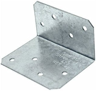Simpson Strong-Tie Angle Bracket 2" H x 1-1/2" D x 2-3/4"W 18 Ga Zmax Galvanized Carbon Steel Corner Mount Fasteners 4-10d