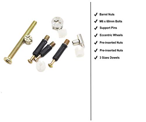 90pcs Crib Screws Furniture Cam Lock Connecting Screws Nuts Assortment Kit,Hex Socket Cap Screws/Cam Fitting/Dowel/Pre-Inserte for Cabinets Cupboards Chairs Boards Headboards