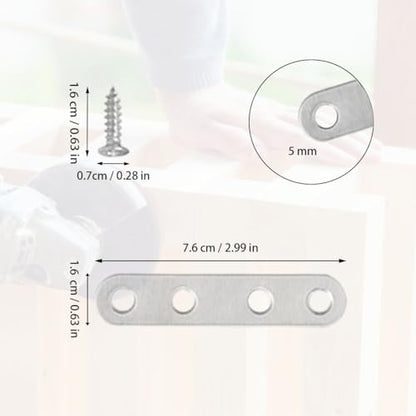 12 Pcs Straight Brace, Flat Straight Bracket with Screws - color: Silver