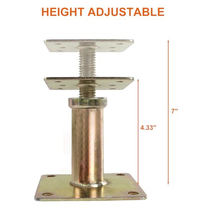 4 Pcs Adjustable Floor Jack House Floor Jacks Post Pole Galvanized House Jacks for Leveling, 4 1/3“ - 7" Height Range, Load 3000-5550 Lbs Each, Telescoping Jack for Temporary Support - size: 4.3-7 inch
