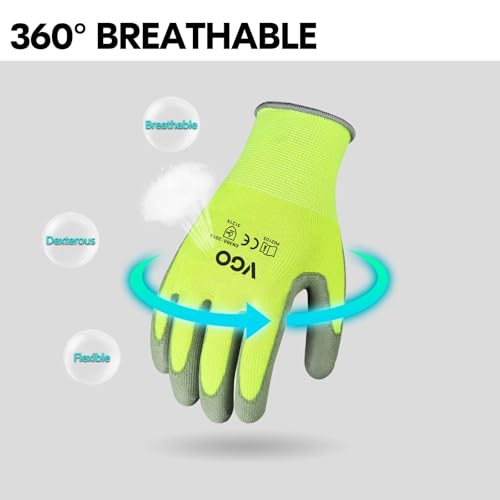 Vgo... 15Pairs PU Coated Safety Work Gloves,Gardening Gloves (PU2103,S) - color: Yellow, size: Small