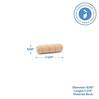 Wooden Dowel Pins 5/16 inch x 1-1/4 inch, Pack of 250 Spiral Dowel Joints for Woodworking, Furniture and Crafts, by Woodpeckers - size: 5/16 inch x 1-1/4 inch
