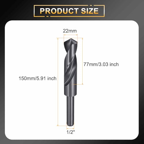 HARFINGTON 22mm Drill Bit 1/2" Reduced Shank Round 4241 HSS 118° - size: 22mm, style: 1/2" Shank